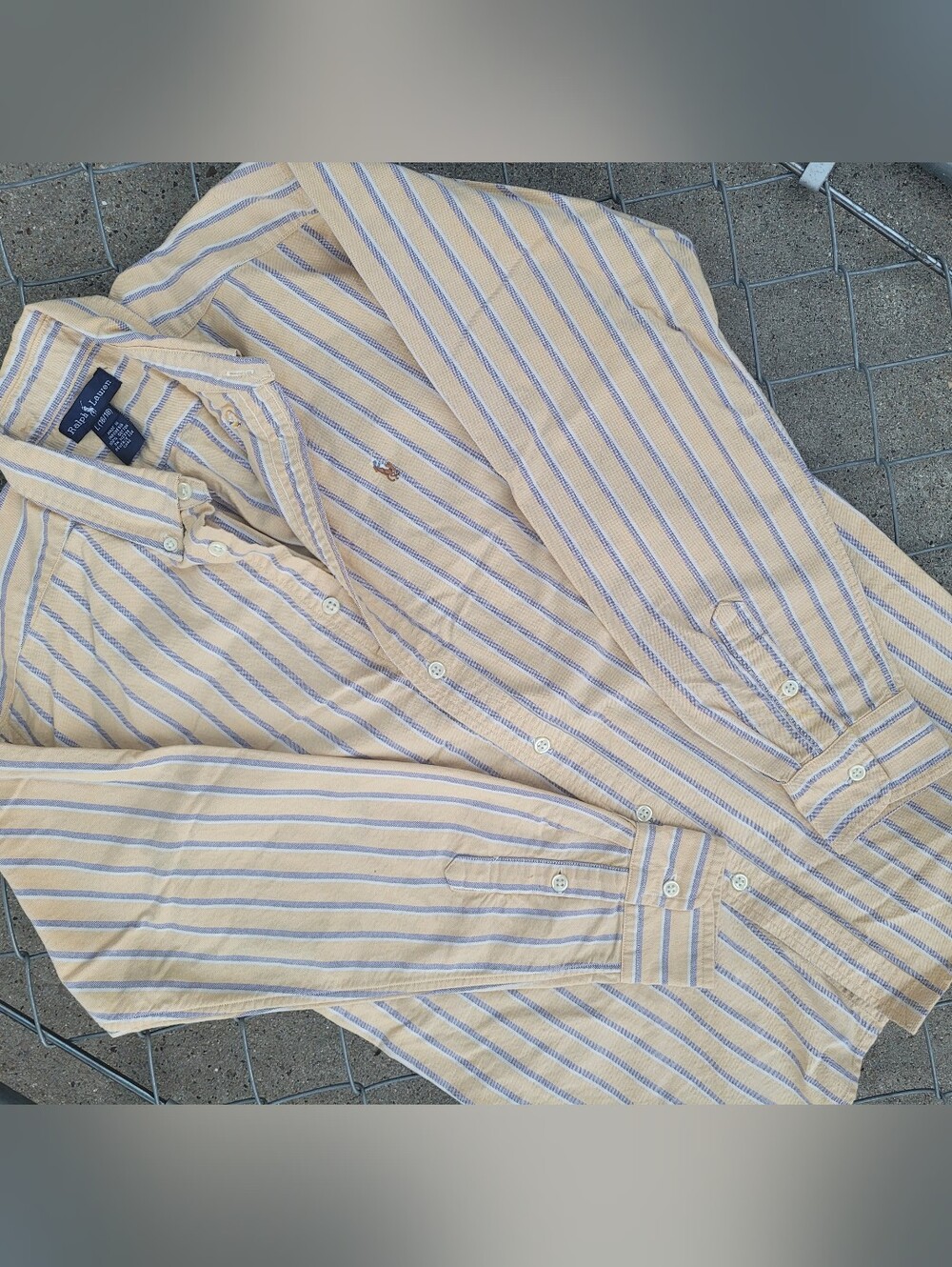 Ralph Lauren Pale Yellow Button-Down Shirt with Light Blue Stripes